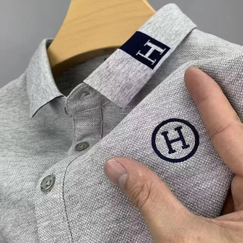 Ice Silk Short Sleeve Polo Shirt Embroidered Thin Summer Mens T-Shirt Breathable Cool Casual Fashion Upper Body Top White  - Image 3
