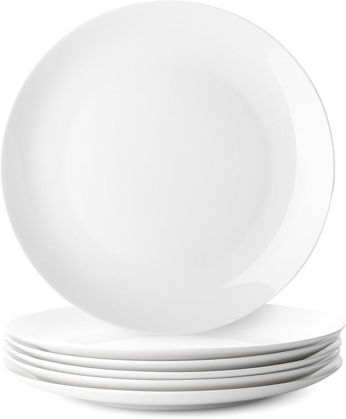 WHITE PORCELAIN DINNER PLATES SET OF 6 105 INCH CLASSIC STYLE PORCELAIN CONSTRUCTION DINNER PLATES