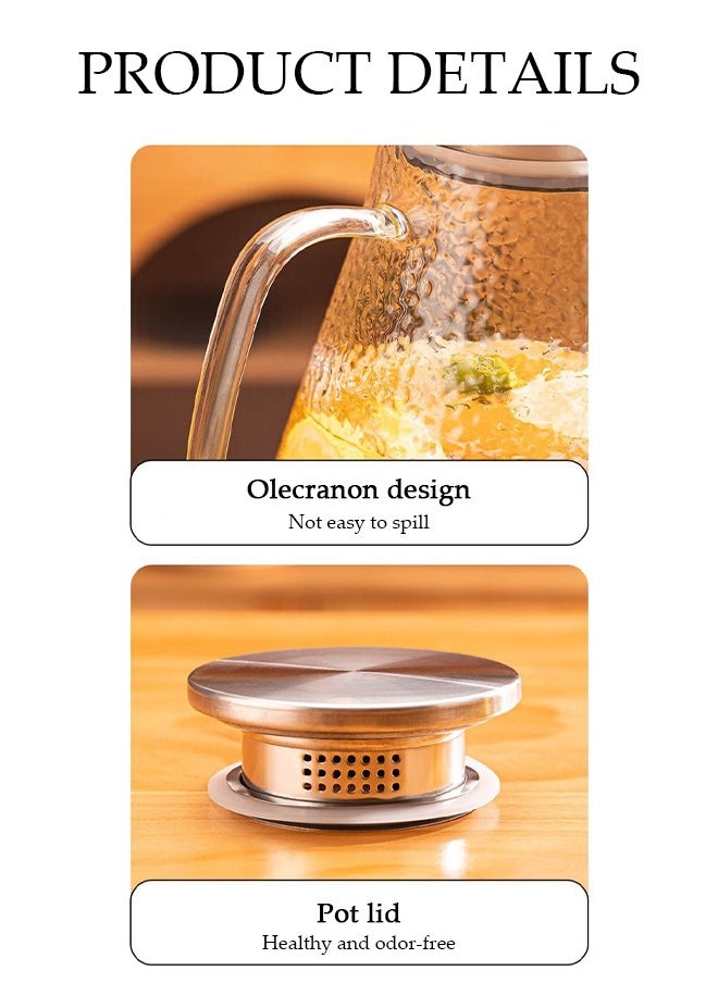 DUNISO Glass Kettle Set, High Borosilicate Glass Large Capacity Kettle With Four Cups, With Stainless Steel Lid, Large Heat-Resistant Glass Water Bottle With Handle, Suitable For Hot/Cold Drinks - Water, Tea, Juice, Sangria, Cocktails, Cold Brew, Milk, Coffee, Etc., Juice Jug  - Image 3