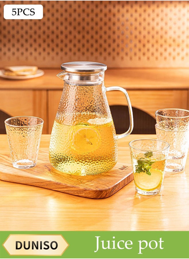 DUNISO Glass Kettle Set, High Borosilicate Glass Large Capacity Kettle With Four Cups, With Stainless Steel Lid, Large Heat-Resistant Glass Water Bottle With Handle, Suitable For Hot/Cold Drinks - Water, Tea, Juice, Sangria, Cocktails, Cold Brew, Milk, Coffee, Etc., Juice Jug  - Image 1
