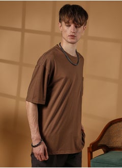 كامبوس سوترا Men's Chocolate Brown Solid Oversized T-Shirt  - Image 3