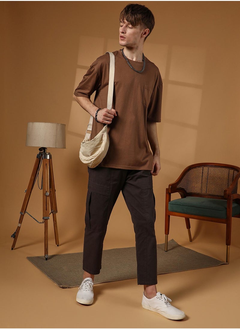 Campus Sutra - Men's Chocolate Brown Solid Oversized T-Shirt - Image 1