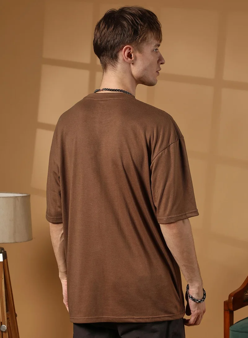 كامبوس سوترا Men's Chocolate Brown Solid Oversized T-Shirt