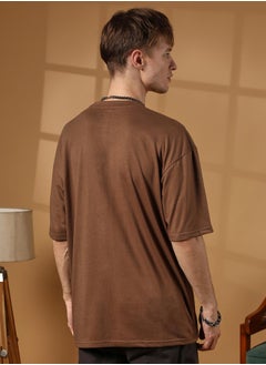 كامبوس سوترا Men's Chocolate Brown Solid Oversized T-Shirt  - Image 5