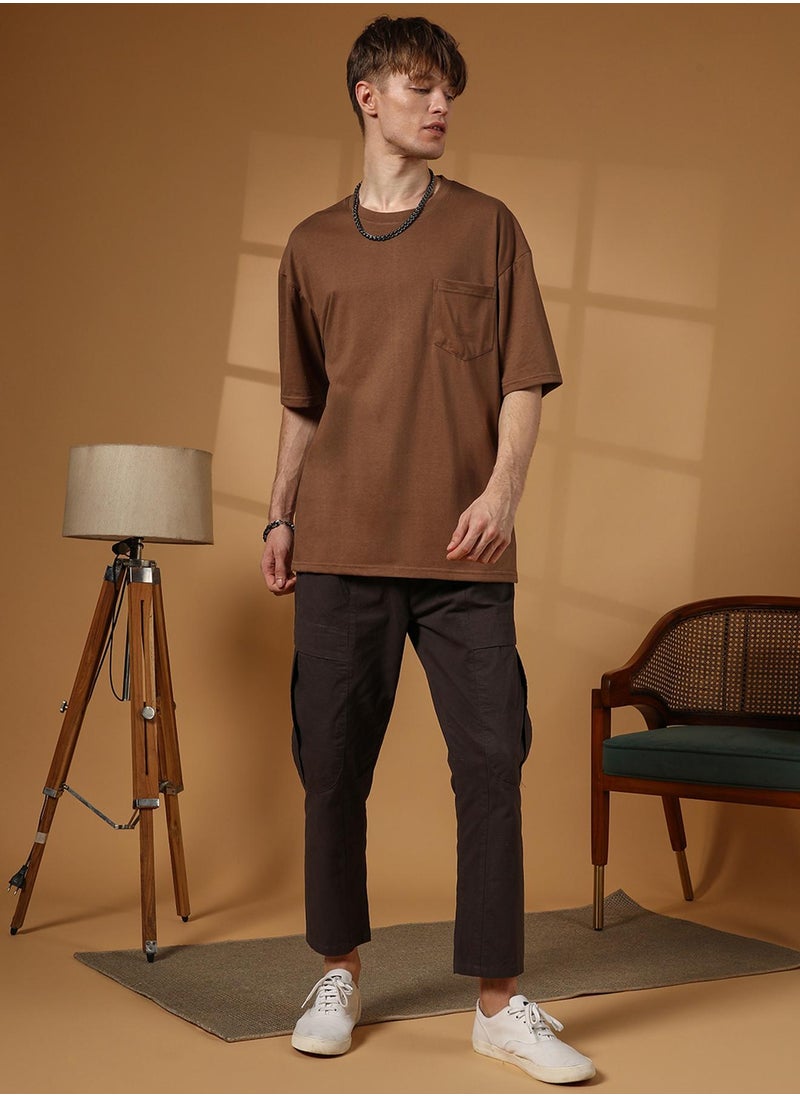 Campus Sutra - Men's Chocolate Brown Solid Oversized T-Shirt - Image 1