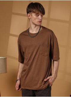 كامبوس سوترا Men's Chocolate Brown Solid Oversized T-Shirt  - Image 2