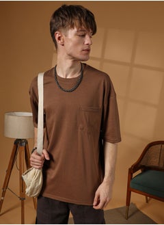 كامبوس سوترا Men's Chocolate Brown Solid Oversized T-Shirt  - Image 1