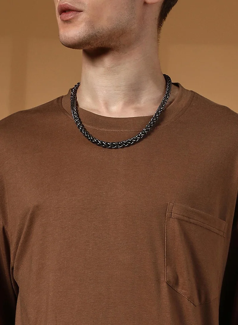 كامبوس سوترا Men's Chocolate Brown Solid Oversized T-Shirt