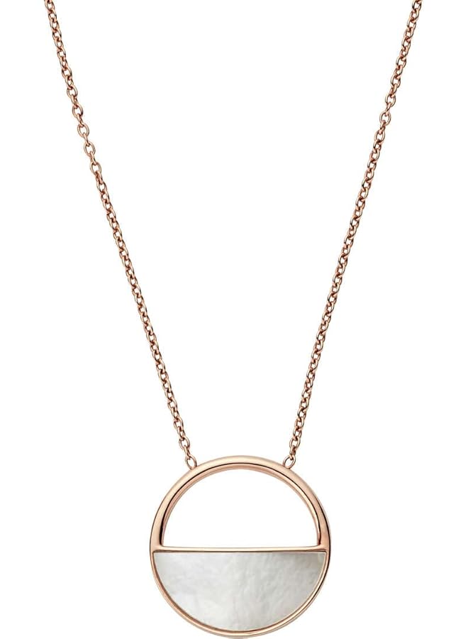 سكاجين قلادة نسائية من الفولاذ المقاوم للصدأ قابلة للتعديل مع سلسلة ربط Agnethe مع سحر نصف دائرة مفتوحة من عرق اللؤلؤ باللون الوردي - Image 2