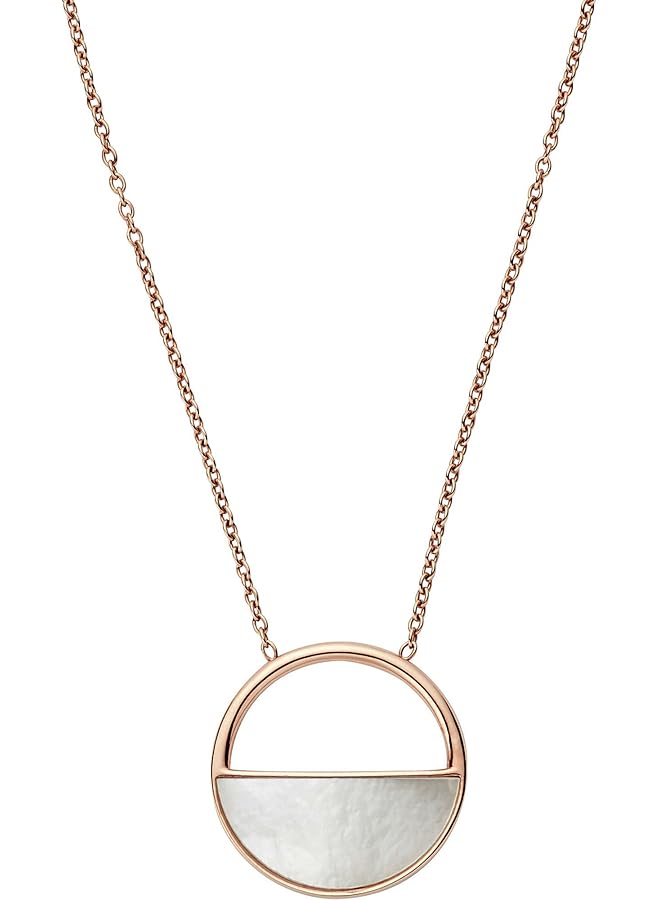 سكاجين قلادة نسائية من الفولاذ المقاوم للصدأ قابلة للتعديل مع سلسلة ربط Agnethe مع سحر نصف دائرة مفتوحة من عرق اللؤلؤ باللون الوردي - Image 1