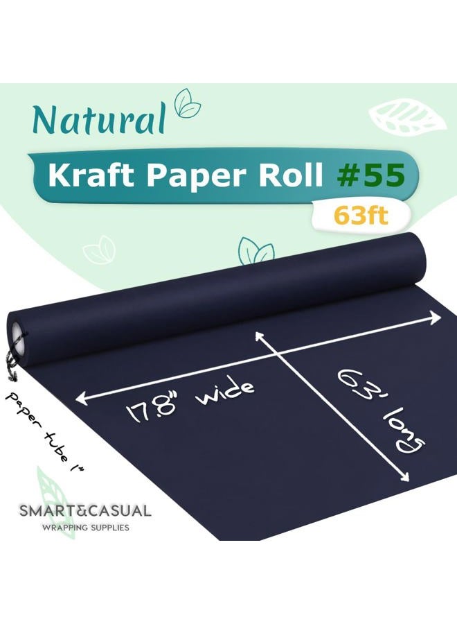 SMART&CASUAL 17.8" x 760" (63') Navy Blue Kraft Craft Paper Roll for Gift Wrapping Bulletin Board Bouquet Flower Kids Art Packing Parcel Table Covering 80GSM 55LB (Navy Blue, 17.8" x 63') - Image 2