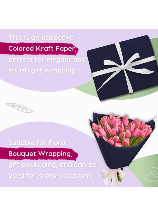 SMART&CASUAL 17.8" x 760" (63') Navy Blue Kraft Craft Paper Roll for Gift Wrapping Bulletin Board Bouquet Flower Kids Art Packing Parcel Table Covering 80GSM 55LB (Navy Blue, 17.8" x 63') - Image 4