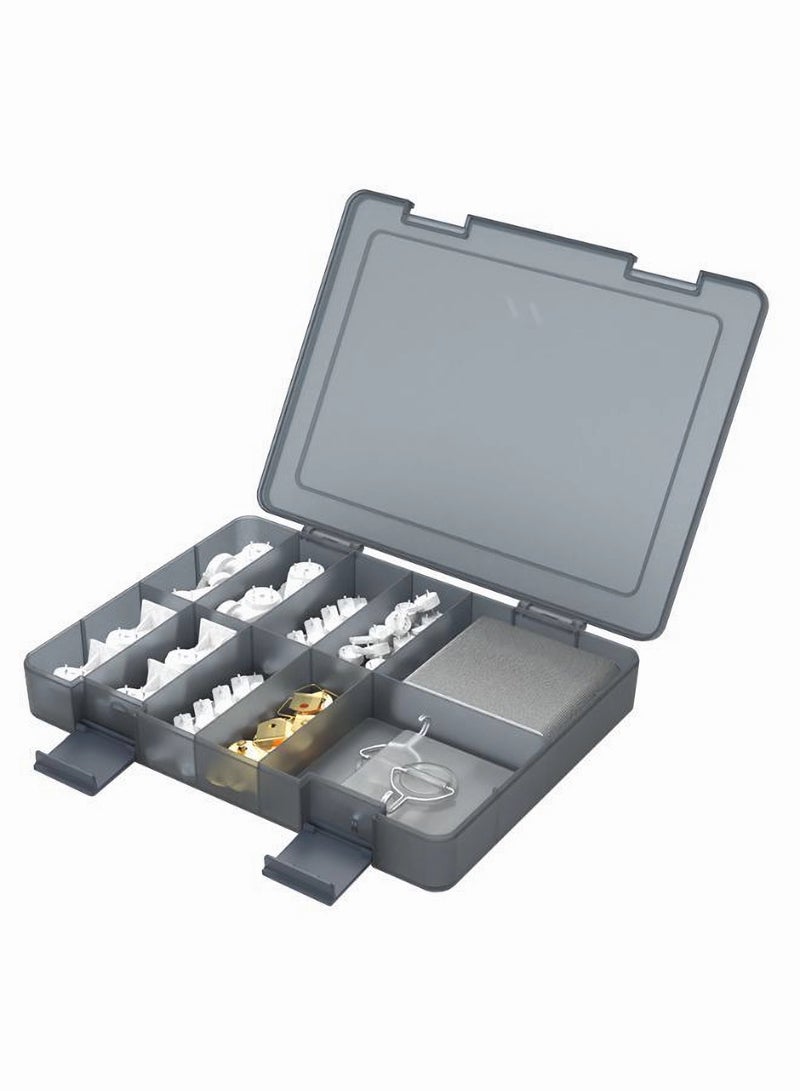 JIMIHOME 144-Piece Screws and Hooks Set with Organizer Box - Plastic Organizer for Home Projects and Repairs - Hide Hooks and Screws - Gray  - Image 1