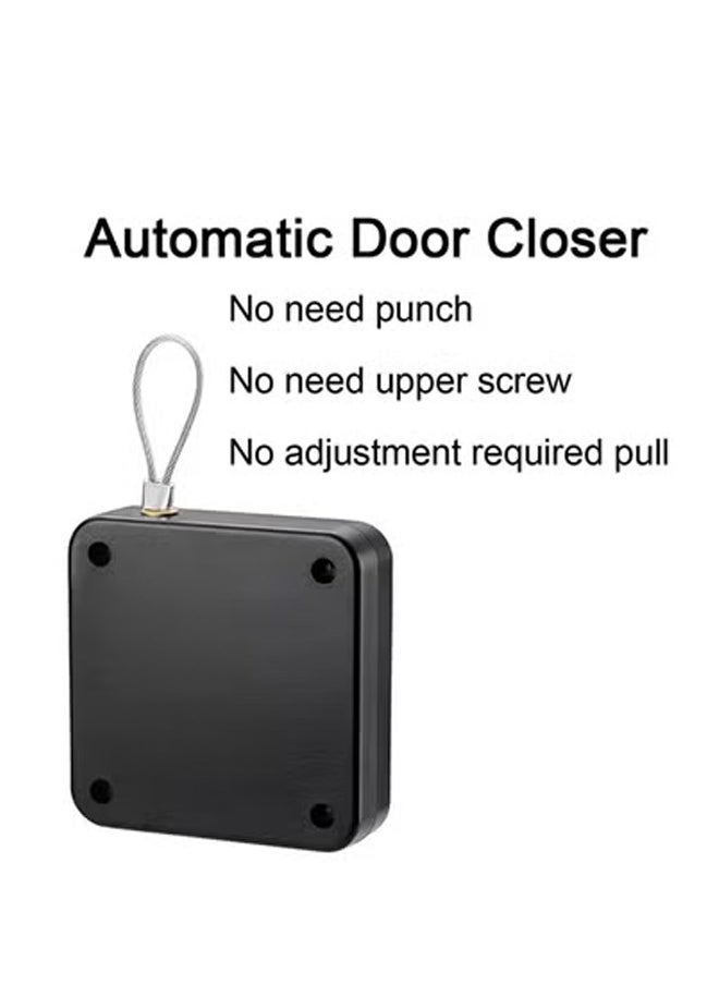 Peachjoy Punch-Free Automatic Sensor Door Closer, 3 Pack Multifunctional Door Closer, Residential Commercial Auto Door Closer with Steel Drawstring (Black & White)(Stainless Steel） (Square)  - Image 5