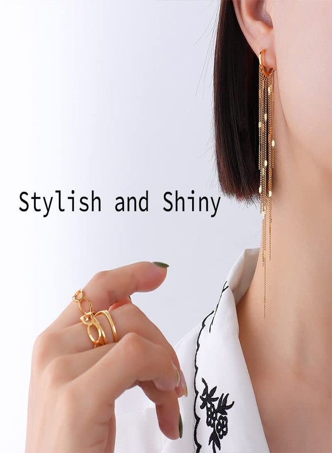 KesaPlan Sterling Silver Women's Tassel Earrings Gold 925 Silver Chandelier Threading Long Gold Dangle Earrings - Image 3