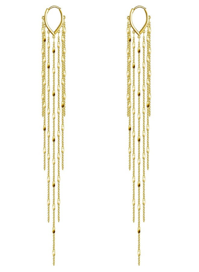 KesaPlan Sterling Silver Women's Tassel Earrings Gold 925 Silver Chandelier Threading Long Gold Dangle Earrings - Image 1