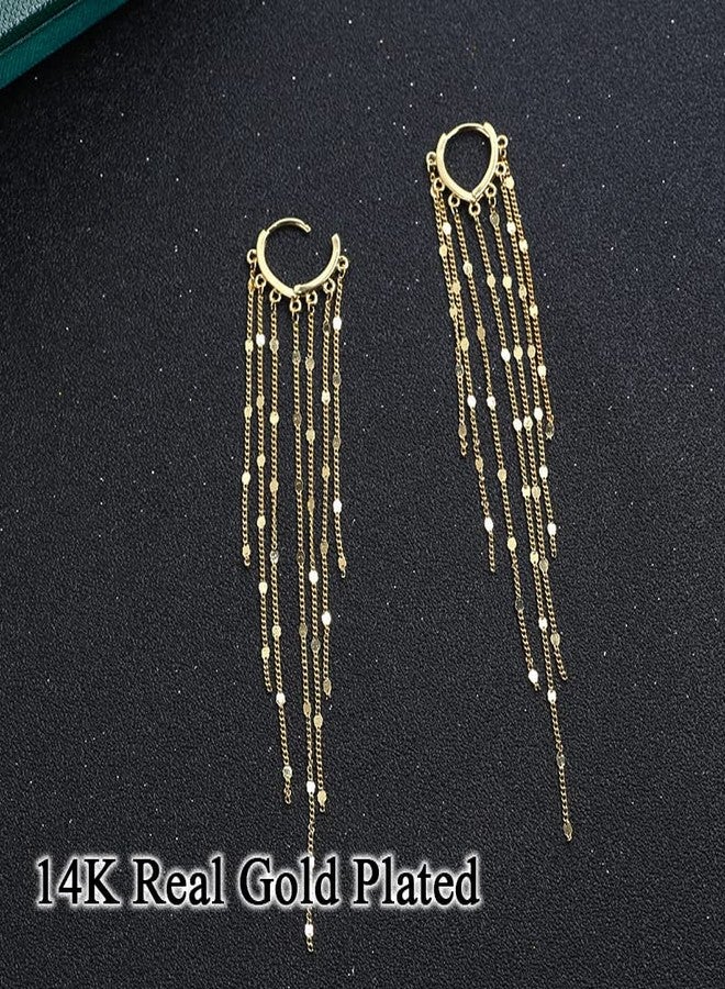 KesaPlan Sterling Silver Women's Tassel Earrings Gold 925 Silver Chandelier Threading Long Gold Dangle Earrings - Image 4