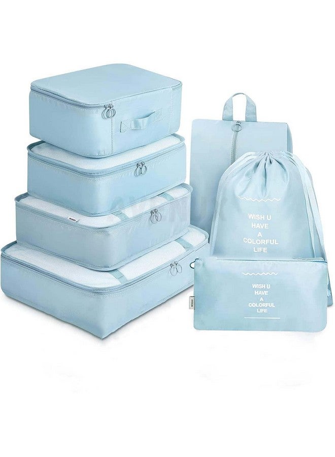 MAHNTMART 7 Pieces Travel Organizer Pouches/Packing Cubes/Travel Essentials for Women Luggage/Space Saver Bags for Clothes/Toiletry Kit/Underwear/Makeup Kit/Travelling Pouch (Navy Blue) - Image 1