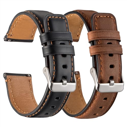 Snowoxen Galaxy Watch 5 Bands 2 Packs, Compatible with Samsung Galaxy Watch 5 Pro 45mm/ 5 40mm 44mm Band, 20mm Genuine Leather Quick Release Women Men's Watch Band (BK+BN) - Image 5