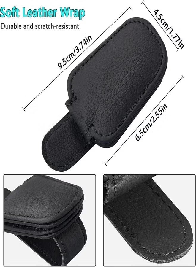 Sunglass Holder for Car Visor, 2 PCS  Magnetic Leather Eyeglass Hanger Clip for Car, Car Visor Accessories - Image 2