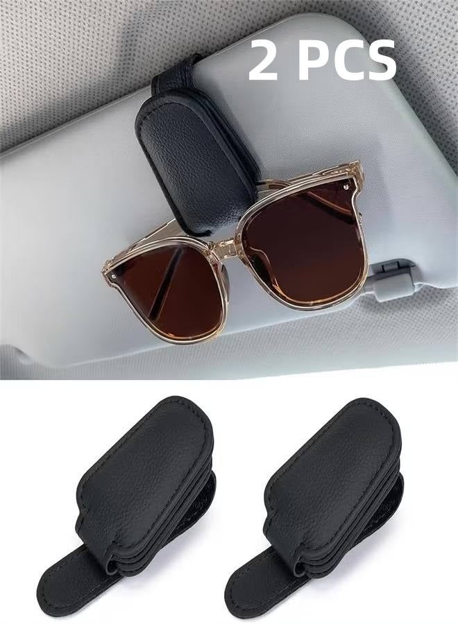 Sunglass Holder for Car Visor, 2 PCS  Magnetic Leather Eyeglass Hanger Clip for Car, Car Visor Accessories - Image 1
