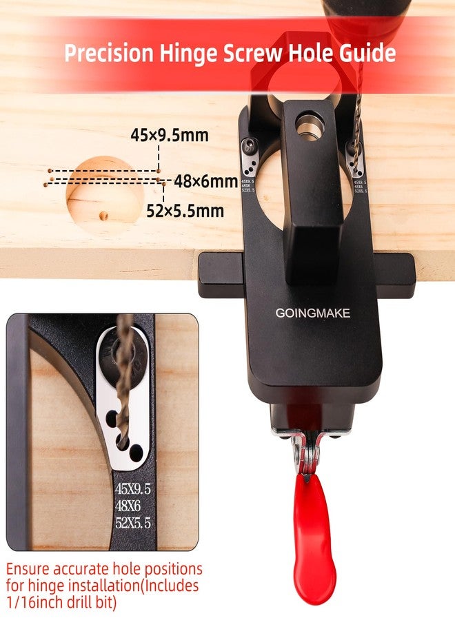 GOINGMAKE Compact Metal Concealed Hinge Jig with Quick Clamp,35mm Cabinet Hinge Jig with Dust Adapter for Cabinet Hinge Mounting,Woodworking Cabinet Door Hinge Jig Drill Guide Cabinet Hardware Jig - Image 3