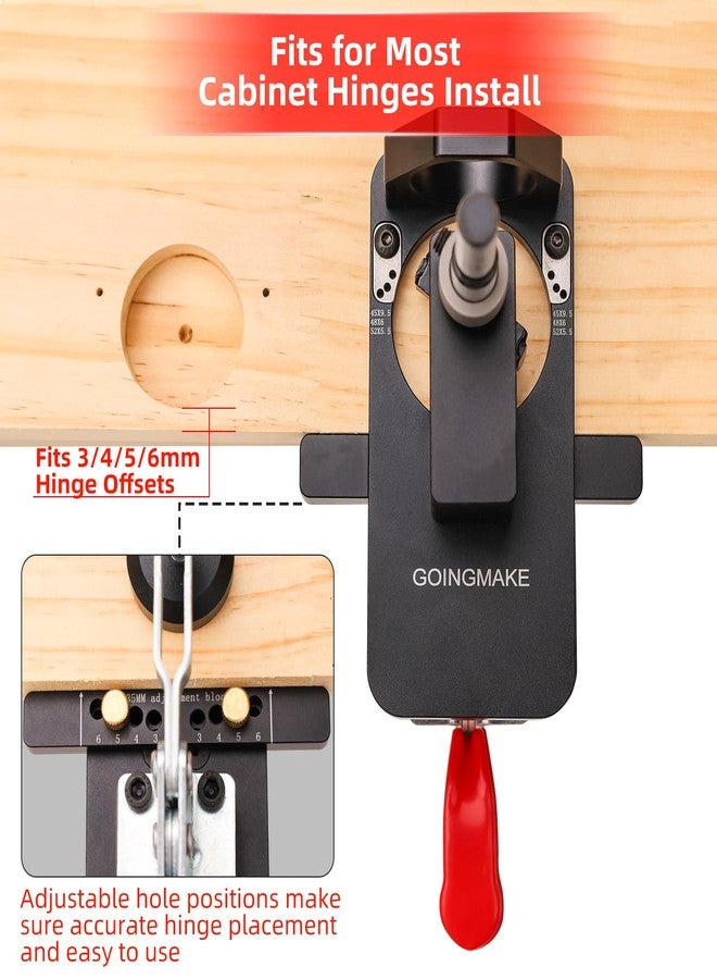 GOINGMAKE Compact Metal Concealed Hinge Jig with Quick Clamp,35mm Cabinet Hinge Jig with Dust Adapter for Cabinet Hinge Mounting,Woodworking Cabinet Door Hinge Jig Drill Guide Cabinet Hardware Jig - Image 2