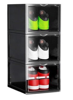 1Chase 3 Pcs Stackable Shoe Storage Box Black Front Open  - Image 1