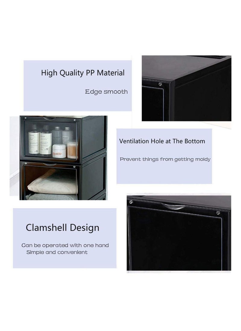 1Chase - 3 Pcs Stackable Shoe Storage Box Black Front Open - Image 1
