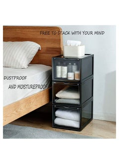 1Chase 3 Pcs Stackable Shoe Storage Box Black Front Open  - Image 5