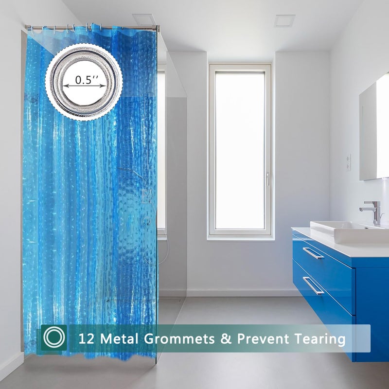 jssablo Blue Shower Curtain Liner, 100% Waterproof EVA 3D Shower Curtains with 3 Duty Heavy Bottom Magnets and 12 Rust Proof Grommets, 72x72 Weighted Shower Liner for Shower Stall, Bathtubs - Image 2