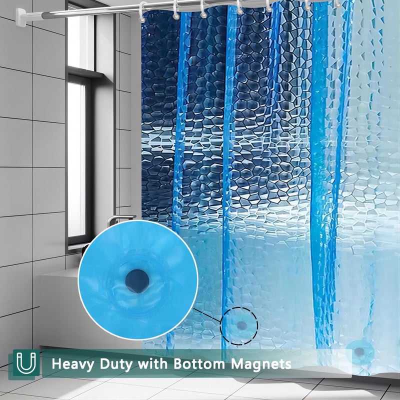 jssablo Blue Shower Curtain Liner, 100% Waterproof EVA 3D Shower Curtains with 3 Duty Heavy Bottom Magnets and 12 Rust Proof Grommets, 72x72 Weighted Shower Liner for Shower Stall, Bathtubs - Image 3