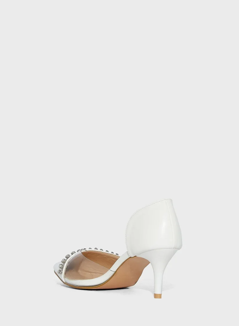 Ella Limited Edition Embellished Stone Clear Detail Pointed Pump