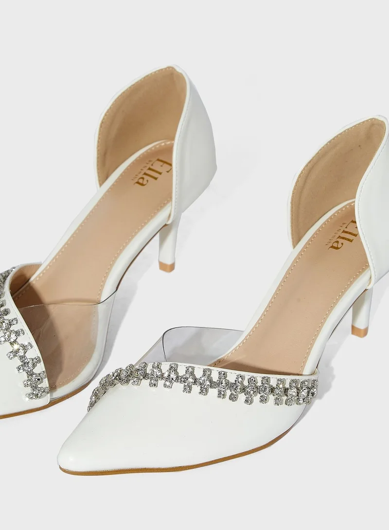Ella Limited Edition Embellished Stone Clear Detail Pointed Pump