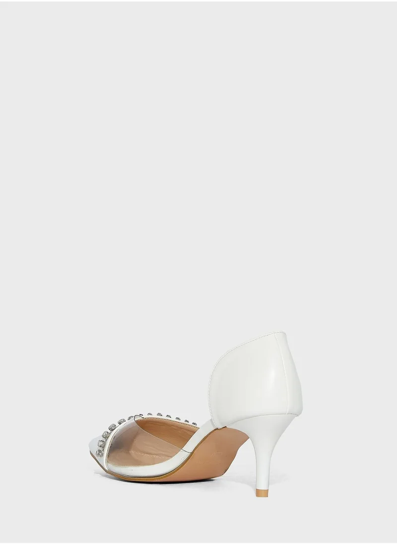 Ella Limited Edition Embellished Stone Clear Detail Pointed Pump