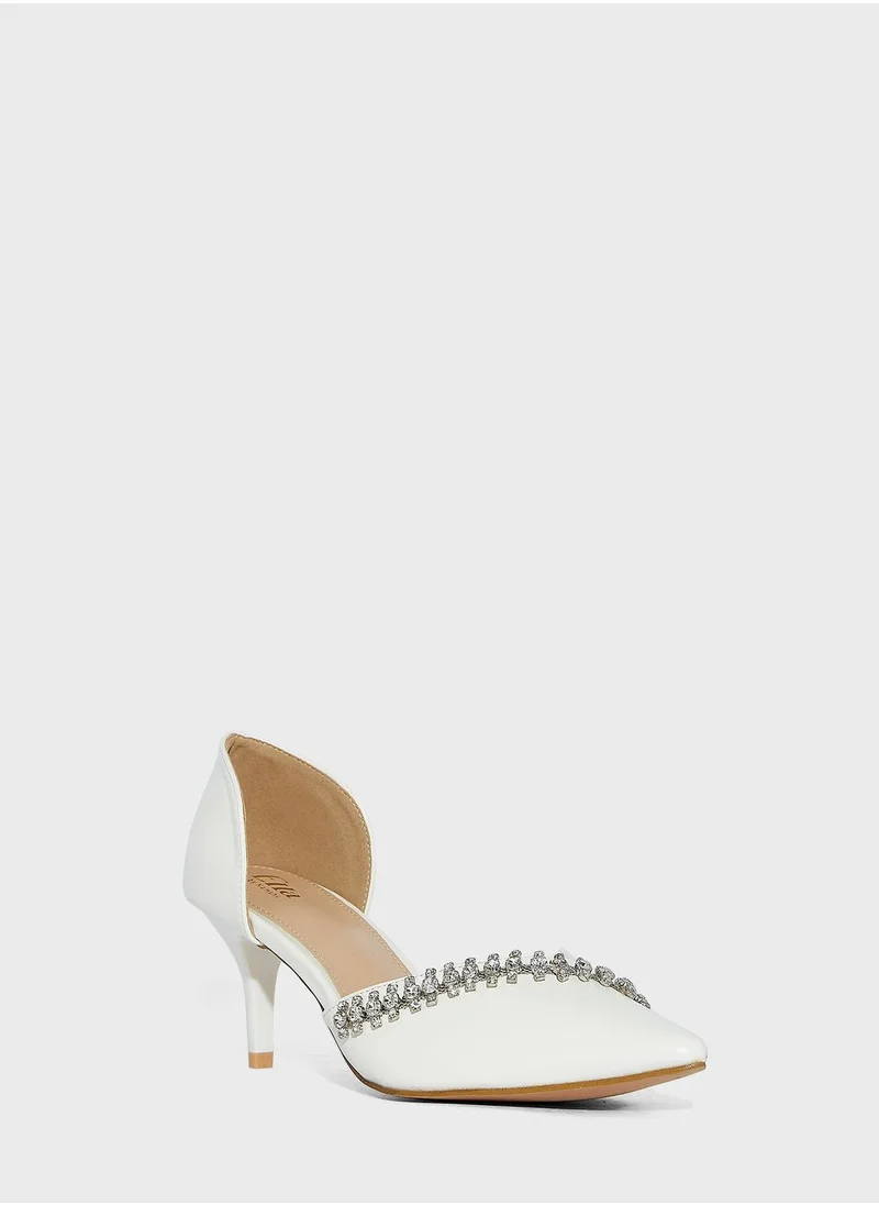 Ella Limited Edition Embellished Stone Clear Detail Pointed Pump