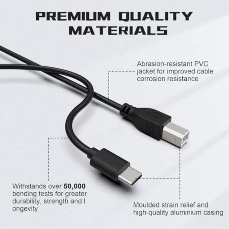 USB B to USB C Printer Cable for MacBook Pro, Air, HP, Epson, Canon, Brother, Lexmark, Xerox, USB C MIDI Cable Compatible with Yamaha Casio Digital Piano, MIDI Keyboard, DJ Controller, DAC, 3.3ft - Image 3