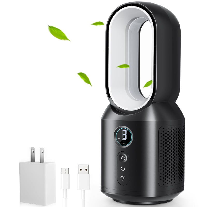 let'me 13 Inch Desk Fan, Small Bladeless Table Fan, 106Â° Oscillating Fan Touch Control with 3 Speeds and Night Light, Quiet Desk Fan for Personal, Office, Nightstand - Image 1