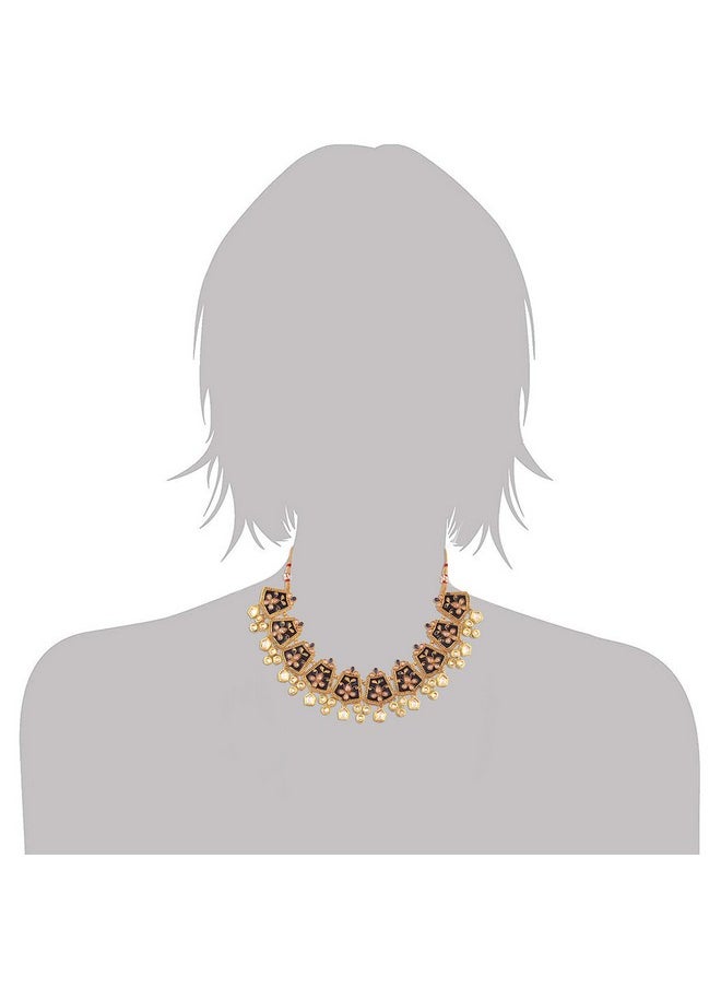 I Jewels I Jewels 18K Gold Plated Kundan Studded Meenakari Bridal Choker Necklace Jewellery Set with Earrings & Maang Tikka for Women (ML134Bl)  - Image 3