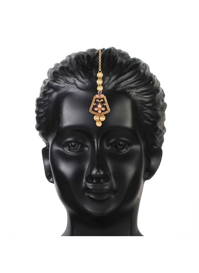 I Jewels I Jewels 18K Gold Plated Kundan Studded Meenakari Bridal Choker Necklace Jewellery Set with Earrings & Maang Tikka for Women (ML134Bl)  - Image 4