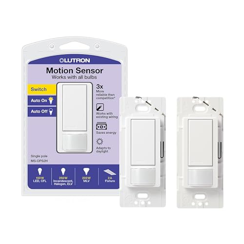 Lutron Maestro Motion Sensor Light Switch Indoor for Bathroom, Garage, Laundry Room, Any Bulbs, Occupancy Vacancy Sensor, Single-Pole, MS-OPS2H-2-WH, White (2 Pack) - Image 3