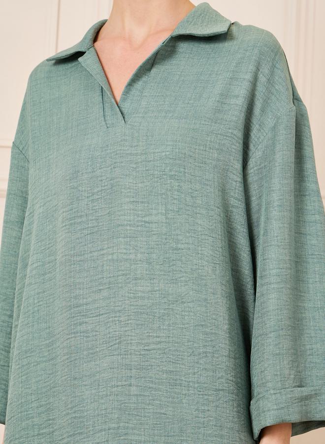 Styli Textured Collared Jalabiya with Side Slit  - Image 3