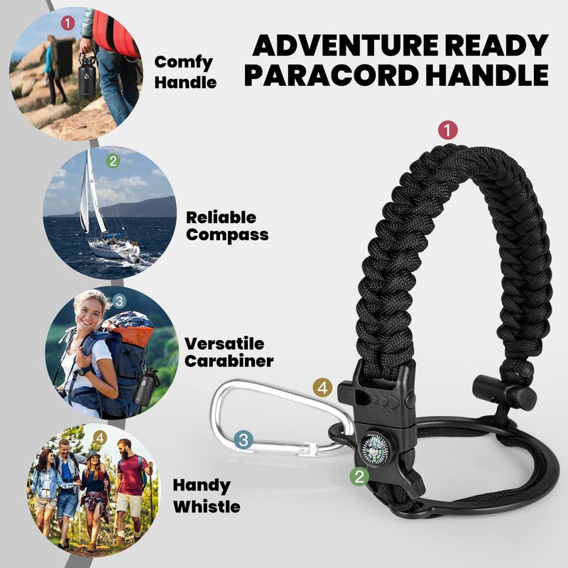 RAYMYLO Insulated Water Bottle 64 oz, Triple Wall Vacuum Stainless Steel (Cold for 48 Hrs), Leak Proof & Non-BPA, Half Gallon Water Flask Jug with Paracord Handle & Straw Spout Lids, Magic Black - Image 4