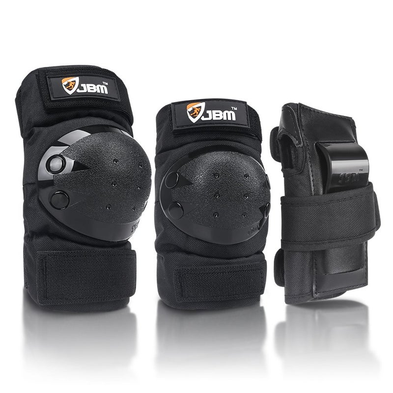 JBM international Adult / Child Knee Pads Elbow Pads Wrist Guards 3 In 1 Protective Gear Set, Black, Youth / Child - Image 1