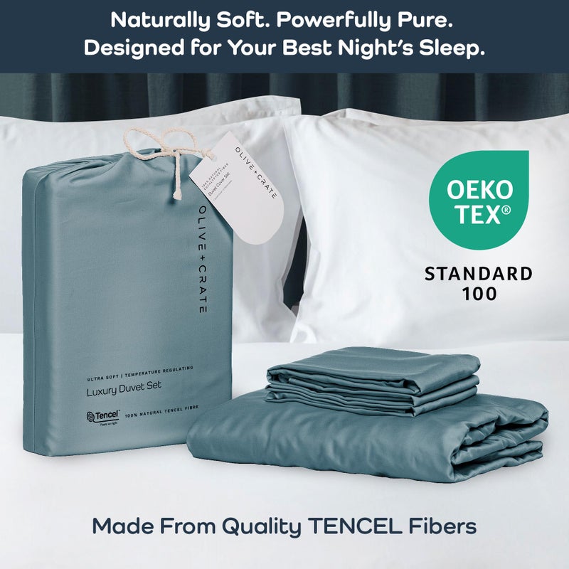Olive + Crate Tencel Eucalyptus Cooling Duvet Cover Set - Hypoallergenic, Lyocell Tencel Duvet Cover - Soft, Temperature Regulating with Hidden Button Closure & Corner Ties - King Size [Basalt Blue] - Image 2