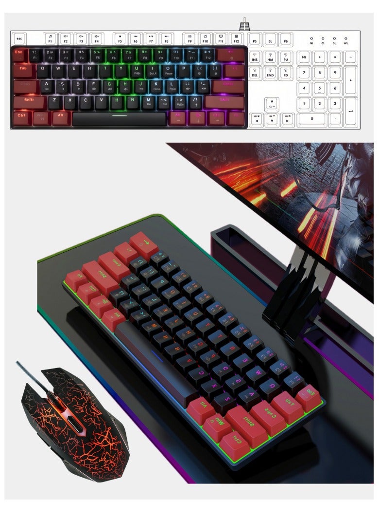 Wireless gaming keyboard and mouse combination, 61-key RGB wired gaming keyboard, wireless 2.4G luminous new charging mouse, mini keyboard, mini 60% commodity sense RGB backlit keyboard, ergonomic wireless mouse  - Image 1