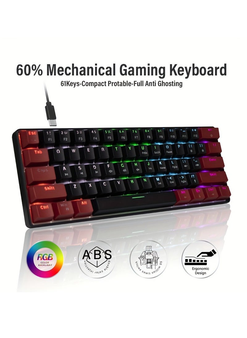 Wireless gaming keyboard and mouse combination, 61-key RGB wired gaming keyboard, wireless 2.4G luminous new charging mouse, mini keyboard, mini 60% commodity sense RGB backlit keyboard, ergonomic wireless mouse  - Image 3