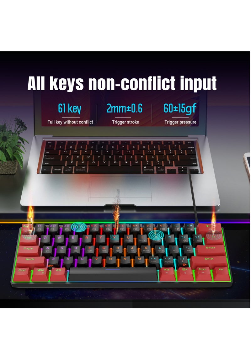 Wireless gaming keyboard and mouse combination, 61-key RGB wired gaming keyboard, wireless 2.4G luminous new charging mouse, mini keyboard, mini 60% commodity sense RGB backlit keyboard, ergonomic wireless mouse  - Image 2