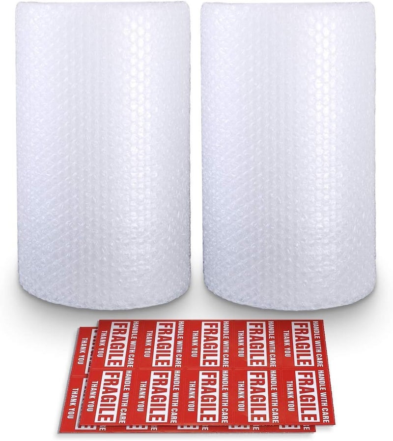 Pacific Mailer Bubble Cushioning Wrap Rolls, 3/16" x 12" x 72' ft Total [2 Rolls of 36 Feet] Perforated Every 12", 20 Fragile Stickers for Packaging, Shipping, Mailing - Image 1