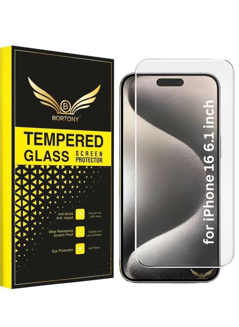 BORTONY iPhone 16 Screen Protector 6.1” HD Clear iPhone 16 Tempered Glass 9H Hardness Sensor Protection Full-Coverage Easy Installation  - Image 1